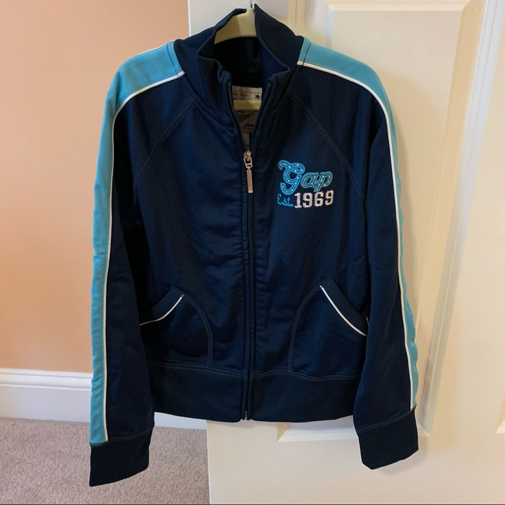 GAP Navy Blue Sport Track Jacket Full Zip Girls Size 8 NWT